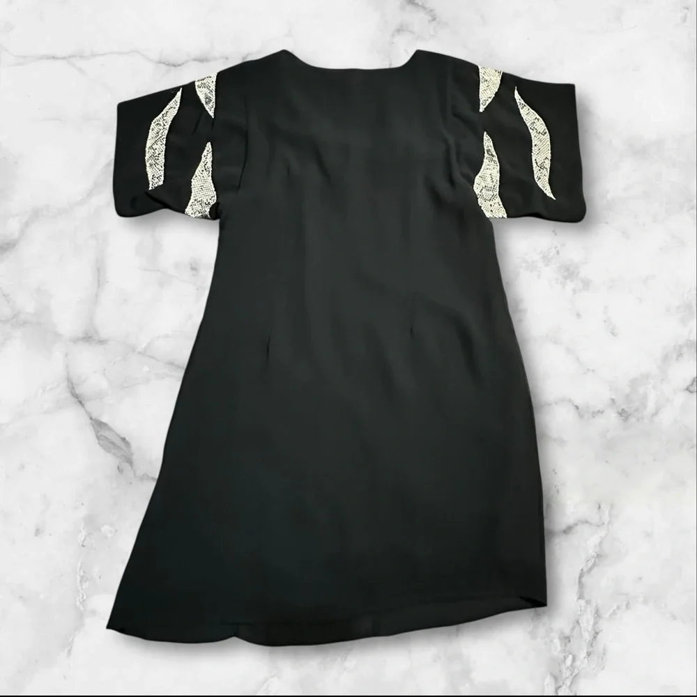 Black Cream Snakeskin Print Sheer Mini Dress Flutter Sleeve Party Boho